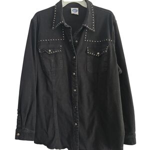 DG2 by Diane Gilman Black Jean Jacket with Studded Details. Vintage Snazzy Denim